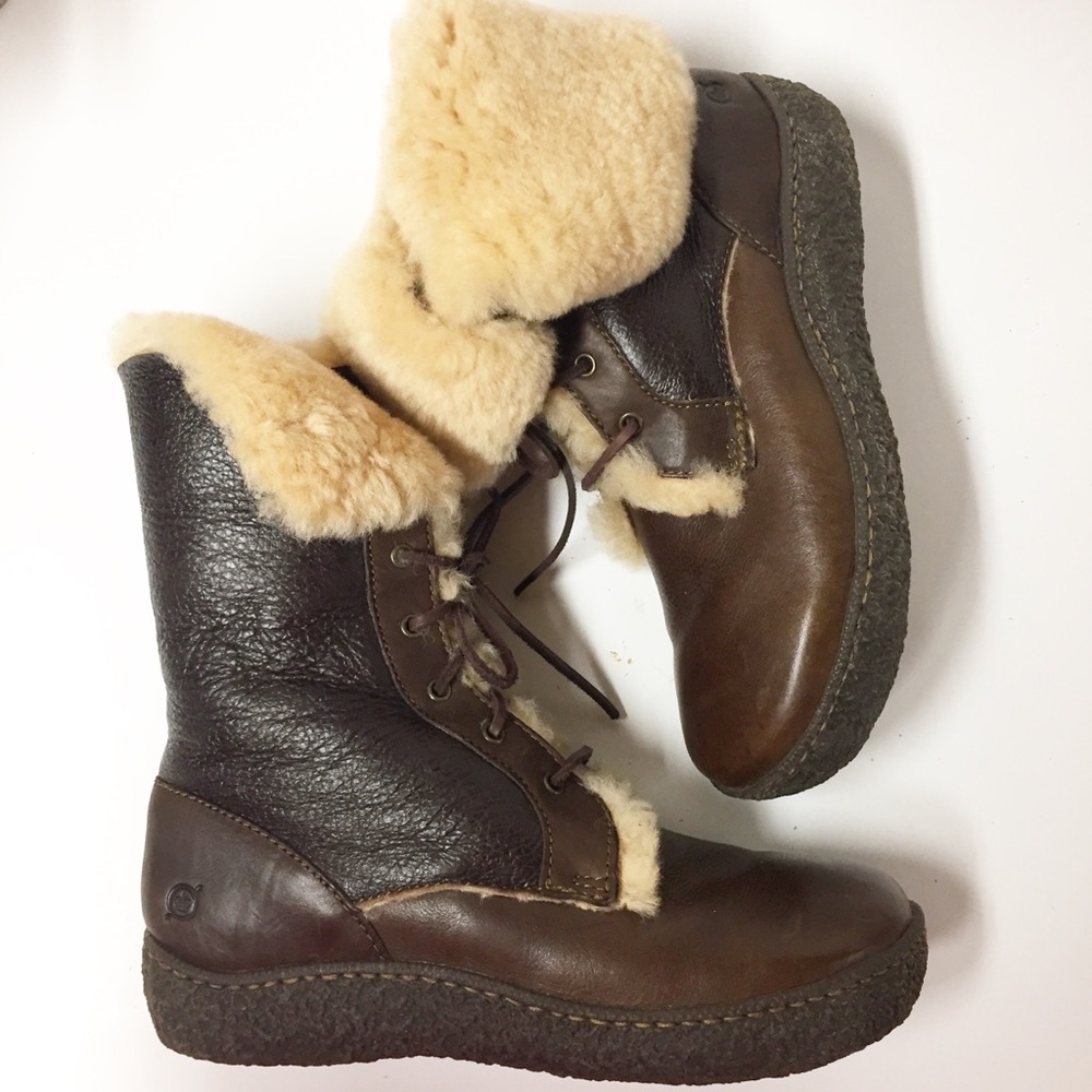 Born Shearling Lined Boots Leather Lace Up 9.5